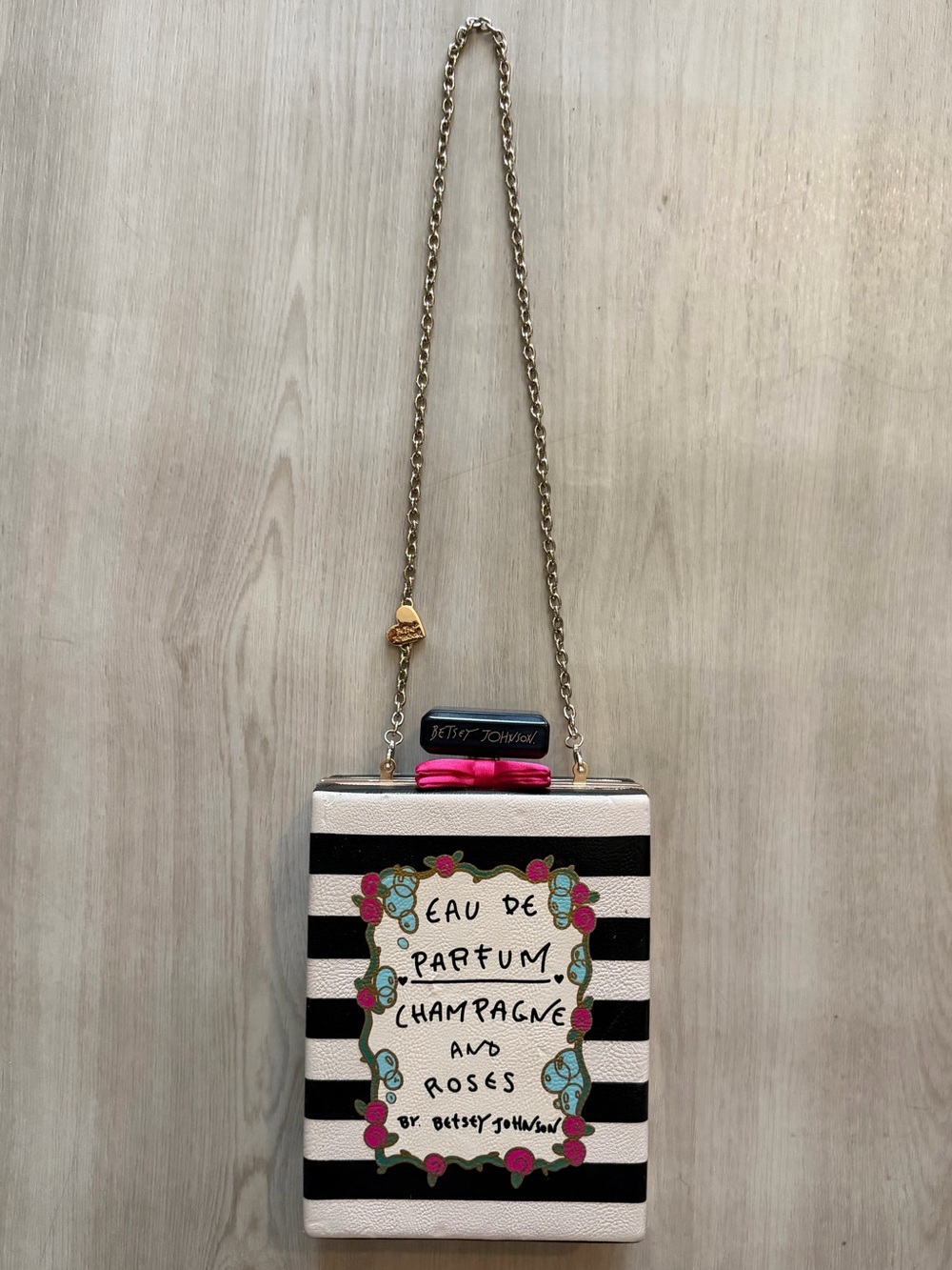 Betsey Johnson Champagne & Roses Perfume Bottle Purse *Flaws